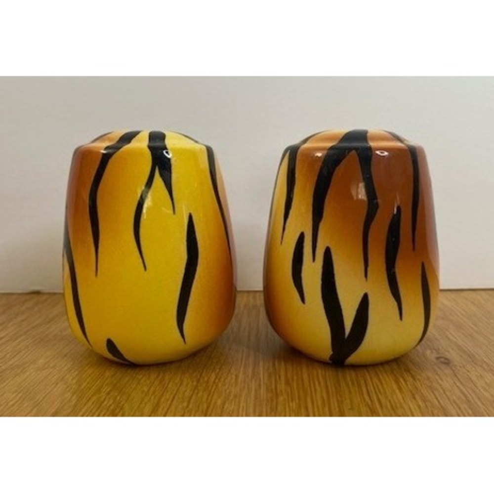 Tiger Stripe Salt and Pepper Shakers OS Orange Good Safari Ceramic